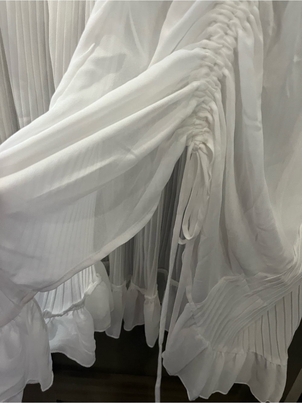 White Pleated Ruffle Button-Front Tunic - Picture 3 of 7